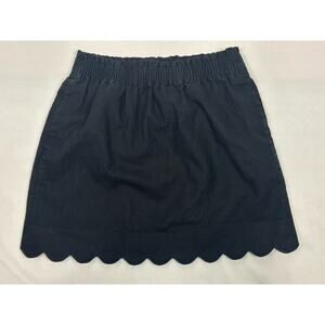 J. CREW Women’s Black Scalloped Hem Elastic Waist Linen Skirt Size 6 Preppy